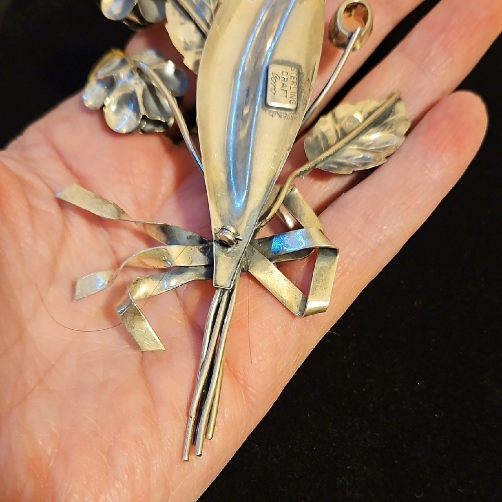 Coro Sterling Silver Brooch with Colorful Gem Accents - Picture 10 of 13